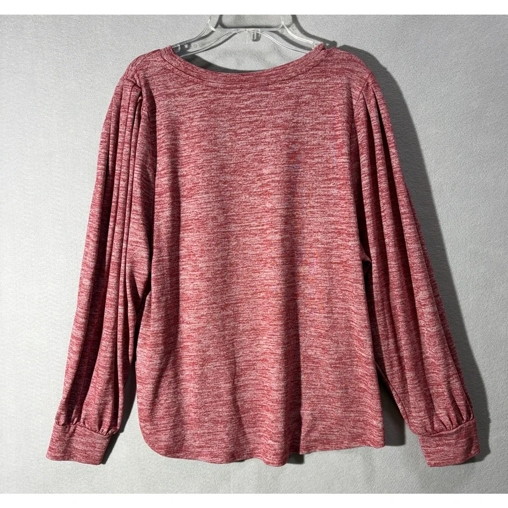 Banana Republic Womens L Pink Red Heathered Knit Pleated Sleeve Top Shirt Exc